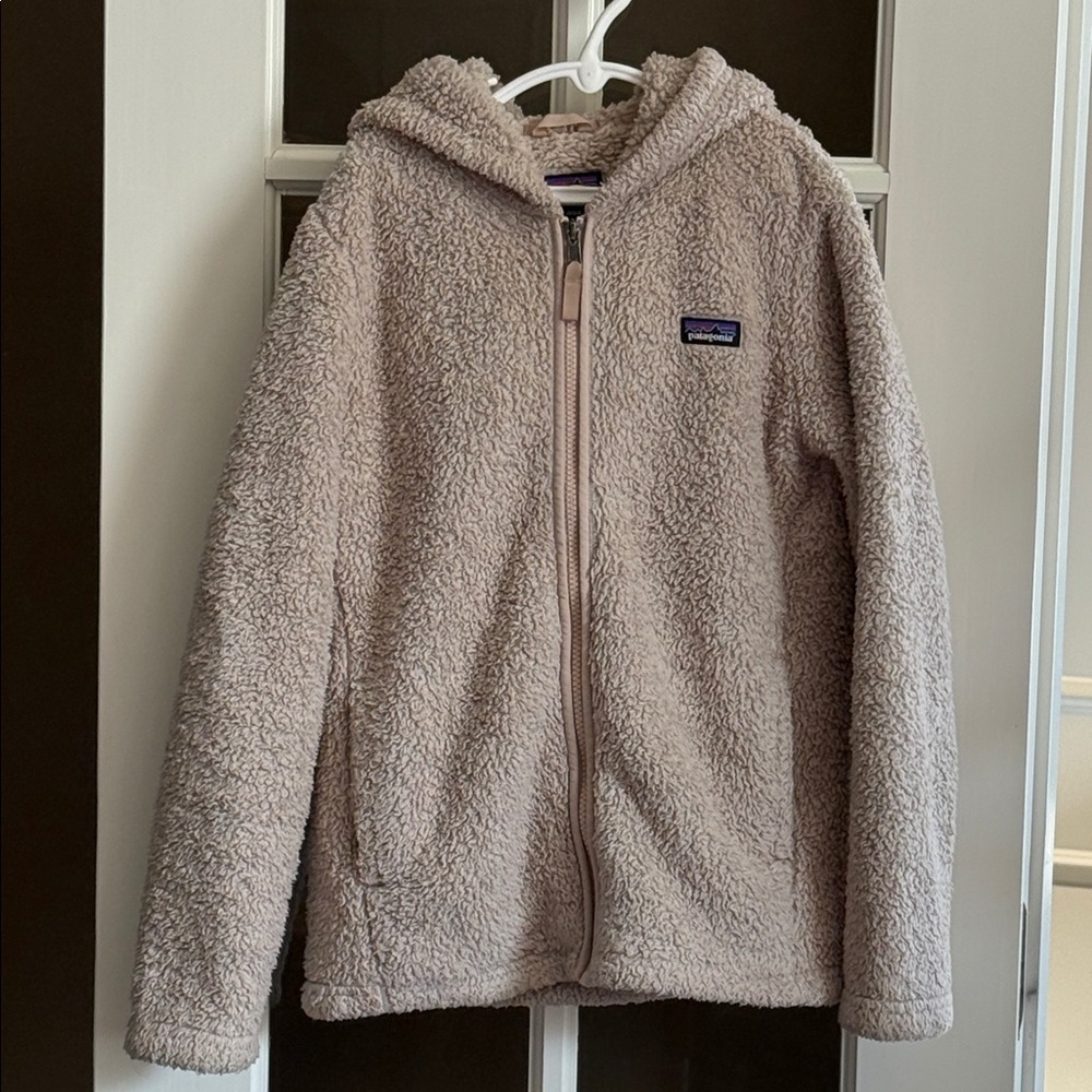 PATAGONIA Cream Fleece Full Zip w/Hood Jacket Size Large 12